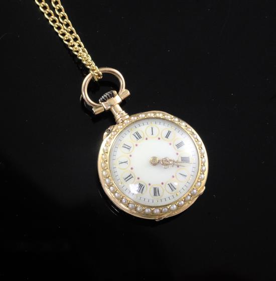 A late 19th/early 20th century French? gold and enamelled fob watch,